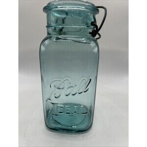 BALL IDEAL SQUARE BLUE FRUIT JAR QUART No Lid